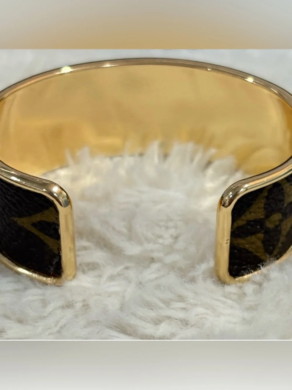 Gold-Tone Black Wide Cuff Bracelet with Subtle Pattern